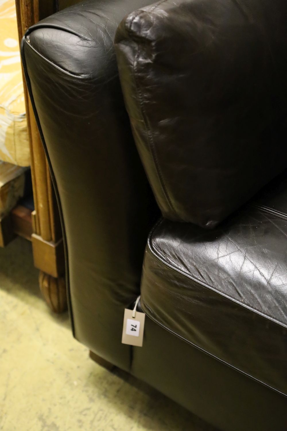 A modern brown leather two seat sofa, width 190cm depth 100cm